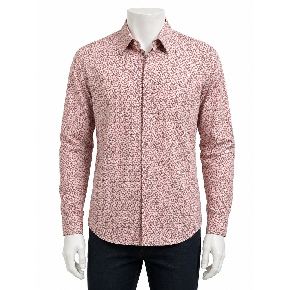 Ben Sherman Mens XL Red White Micro Floral Button Down Long Sleeve Shirt